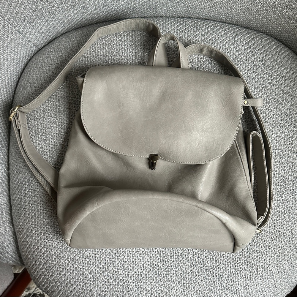 Light Gray Small Faux Leather Backpack